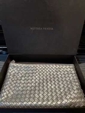 Bottega Veneta Silver Intrecciato Leather Document case.